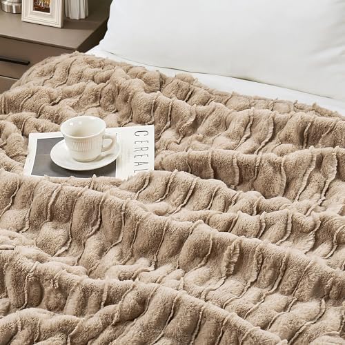 Ruched Spandex Luxury Faux Fur Throw Blanket Reversible to Cozy