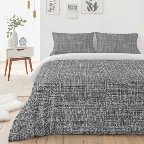 Medium Gray Linen Texture California King Duvet Cover Set - 4 Pcs