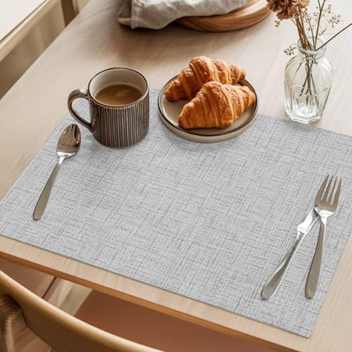 Sliver Gray Solid Placemats Set of 6 Minimalist Cloth Light Gray Linen