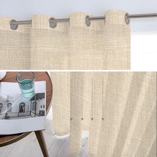 Rustic Beige Sheer Curtains 96 Inch Length 2 Panels Set Farmhouse