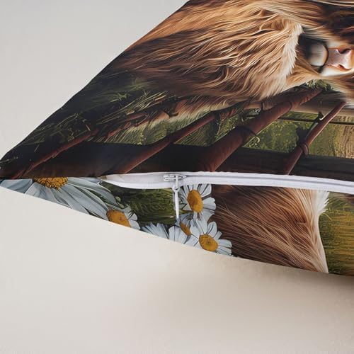 jejeloiu Highland Cow Throw Pillow Covers Set of 2 Daisy Botanical