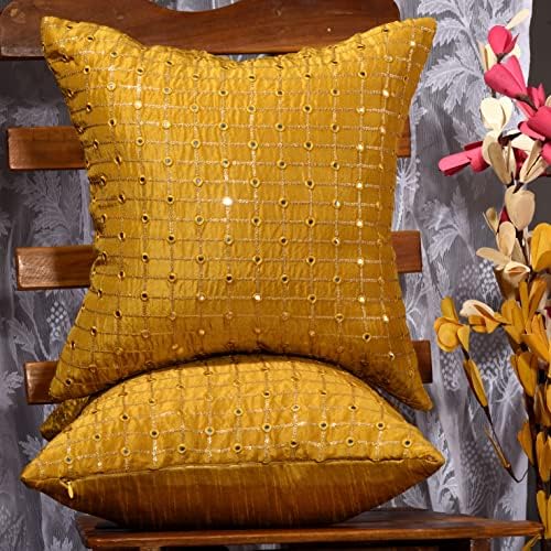 Gold Throw Pillows for Couch 20x20 inches Set of 2, Mustard Decorative