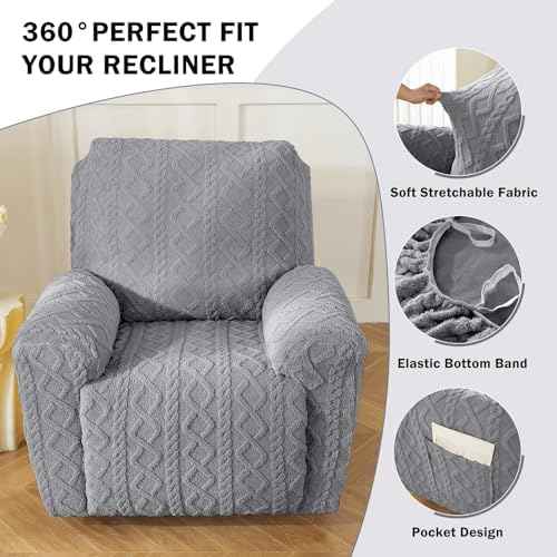 vctops 4-Piece 1-Seat Recliner Chair Covers, Grey