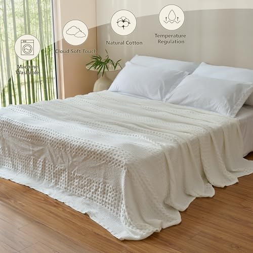 Cooling Waffle Blanket King Size, Cotton Bed Throw for Summer