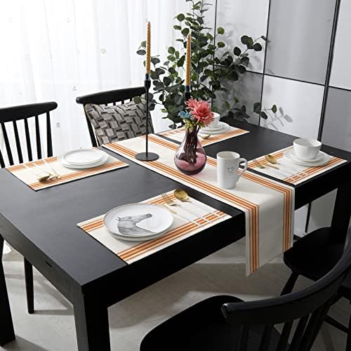 Farmhouse Stripes Table Mats Set of 4 With Table Runner 90 Inches
