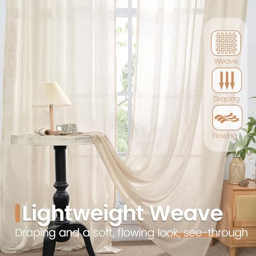 BGment Oatmeal Semi Sheer Line Curtains for Living Room 84 Inch Length