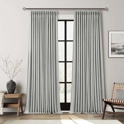 Naturoom 100% Blackout Linen Pinch Pleat Curtains 108 Inch 9FT Light