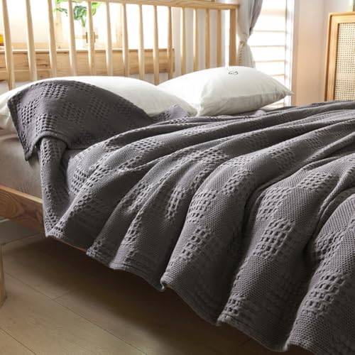 Light Blue 100% Cotton Waffle Knit Blanket, Soft & Breathable