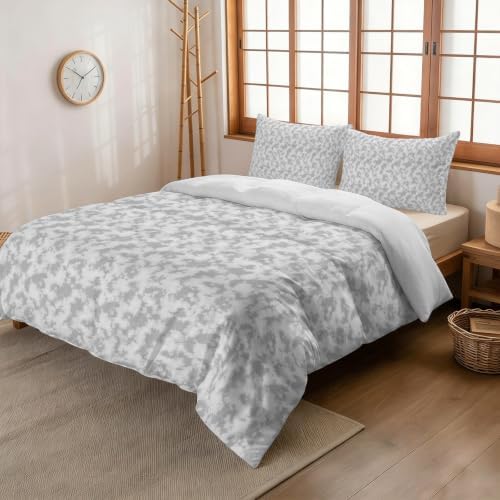 3 Pieces Bedding Set Queen Size, Gray Florals Soft Duvet Covers Set