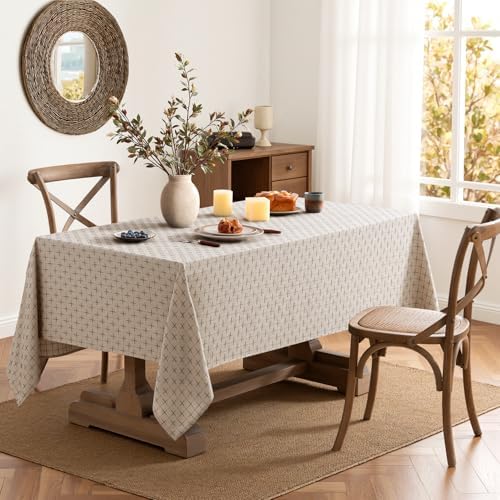 MIULEE Natural Beige Rectangle Cross-Star Textured Table Cloth 60x84