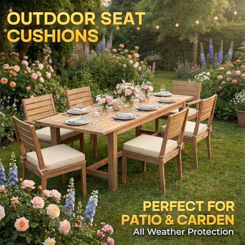 4 Pack Square Outdoor Seat Cushions (Cream, 19 INCH × 19 INCH)