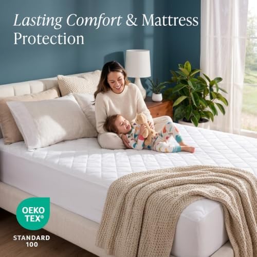 Bare Home Quilted Fitted Mattress Pad (Queen, White)