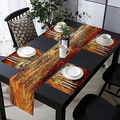 Brown Rust Table Runner and Placemats Set of 6, Linen 90" Long