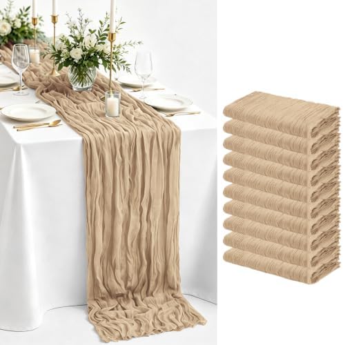 10 Pack Beige Cheesecloth Table Runner, 17x108 Inch 9FT Soft Gauze