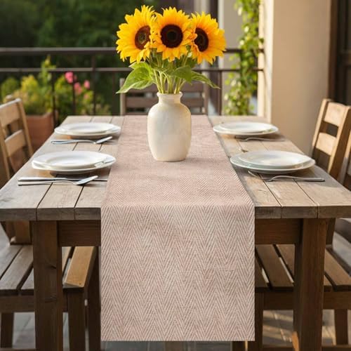 Beige Burlap Texture Table Runner Farmhouse Nature Linen Grain
