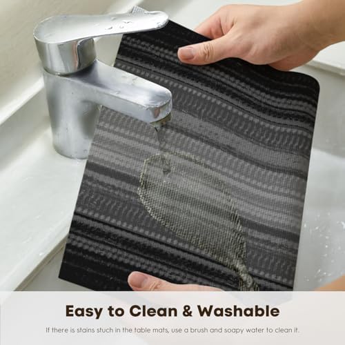 Artoid Mode Black Gray Stripe Halloween Vinyl Placemats Set of 4,Heat