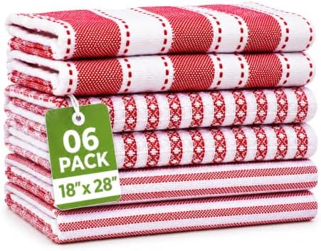Cotton Kitchen Towels Set of 6, Large, 18 x 28 Inch, Absorbent Dish