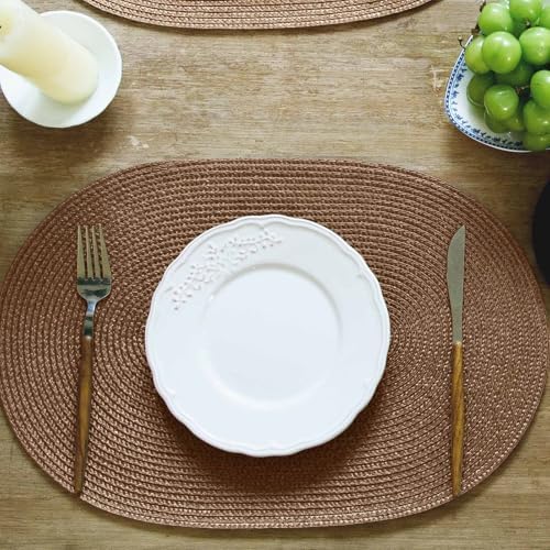 FunWheat Oval Braided Placemats Set of 8 Flat Packed 12x17.5in Light