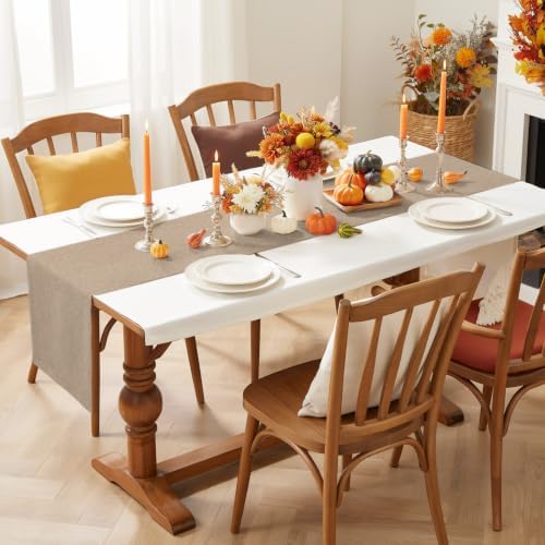 Beige Table Runner 108 Inches Long, Farmhouse Solid Textured Rustic