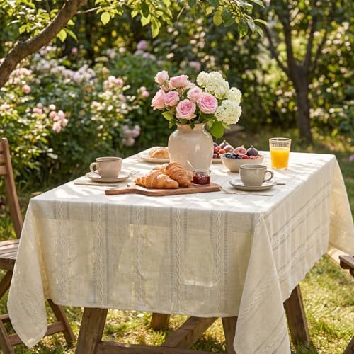 Horaldaily Beige Rectangular Tablecloth, 52×70 Inch, Farmhouse Decor