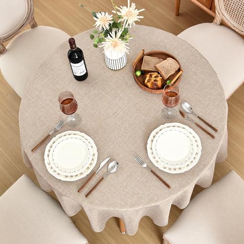 Fitable 6 Pack Beige Linen Round Tablecloths 90 Inch for 36"-72"