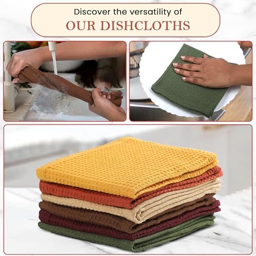 Vintage Vista 100% Cotton Waffle Dish Cloths (Pack of 6) - Dish Rags