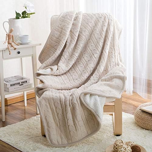 vctops Cable Knit Sherpa Throw Blanket Super Soft Warm Thick Sweater