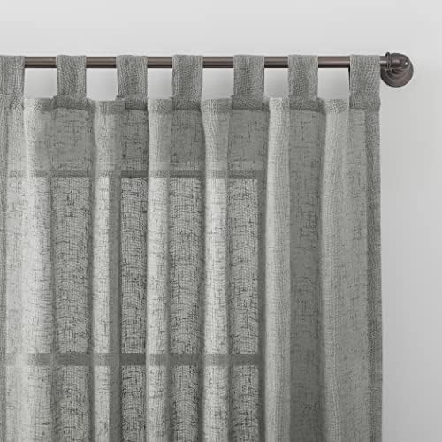 Archaeo Burlap Weave Linen Blend Tab Top Curtain, 50" x 96", Sterling