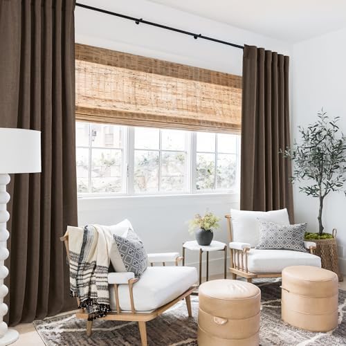 RYB HOME Linen Semi Sheer Curtains for Bedroom Living Room 96 inches