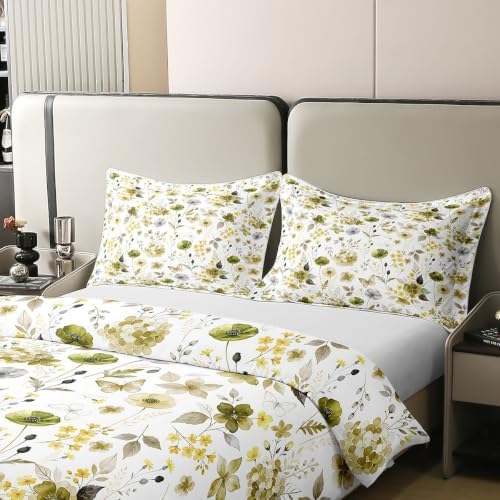 Erosebridal Wildflower Duvet Cover Set Olive Yellow Cream Butterfly