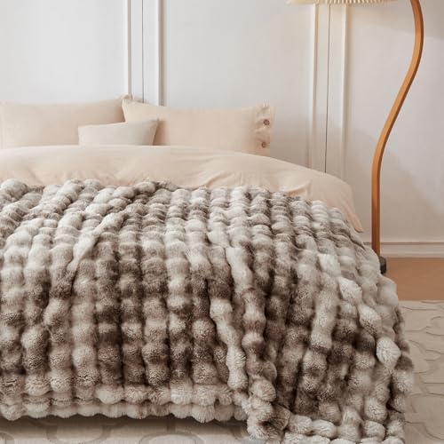 COOVA Soft Bubble Faux Fur Throw Blanket, 60"x80", Tie-dye Brown