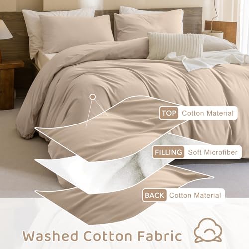 Sanracie Cotton King Comforter Set, Warm Taupe Colored Bedding Set