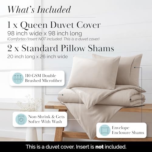 Oversized Full/Queen Duvet Cover Set w/ Zipper 98x98 2 Shams Natural