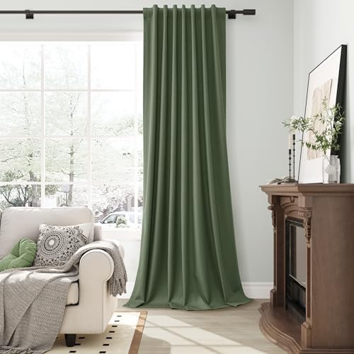 Olive Green 100% Blackout Linen Curtains for Bedroom 96 Inches Long 2