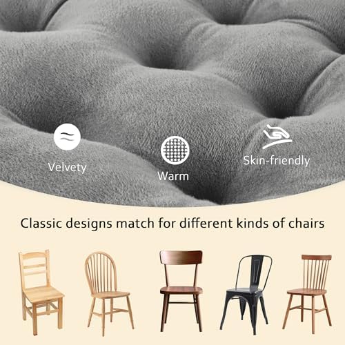 ELFJOY 4 Pack Chair Cushions for Dining Chairs with Ties Grey 16"x16"
