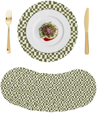 Neutral Grid Round Braided Placemats Set of Set of 8 Heat Resistance
