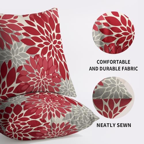 Red Christmas Pillow Covers 18X18 Inch Set of 2, Dahlia Flower Spring