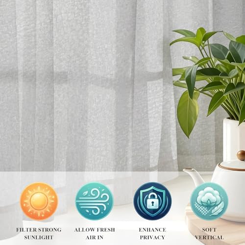 Grey Sheer Curtains 63 Inch Long 2 Panels, Modern Minimalist Classic