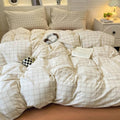 PinkMemory Beige Gingham Duvet Cover Bedding Queen 100% Washed Cotton