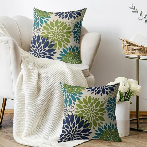 Navy Blue Lime Green Teal Pillow Covers 22x22 Inch Set of 2, Modern
