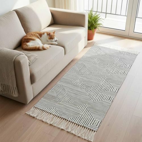 Grey Geometric Hallway Runner Rug 2'x5', Aesthetics Luxury Abstract