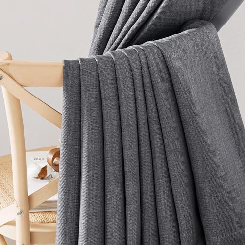 NICETOWN Charcoal Gray Linen Room Darkening Curtains for Bedroom