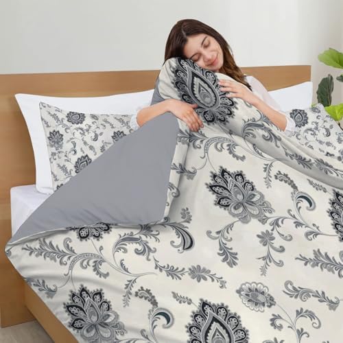 Soft Paisley Flowers Duvet Cover Queen Size, Printed Bedding Set