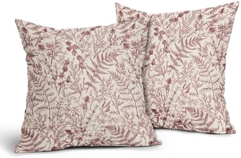 Burgundy Red Fern Leaves Pillow Covers 18X18 Inch Plant Leaf Floral