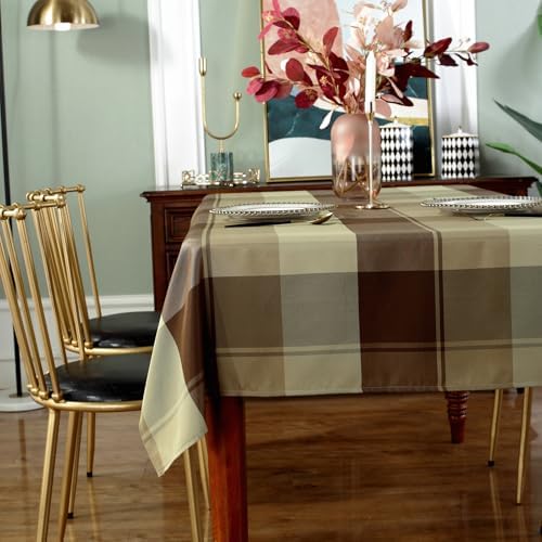 Honellaty Checkered Rectangle Tablecloth 52" x 70"inch Taupe