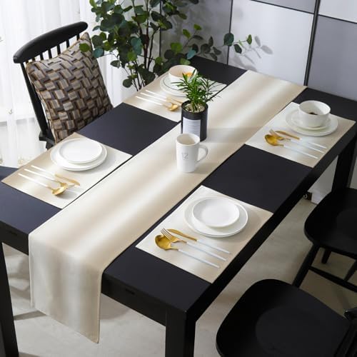 Cream Ombre Table Runner and Placemats for Dining Table,Burlap Coffee