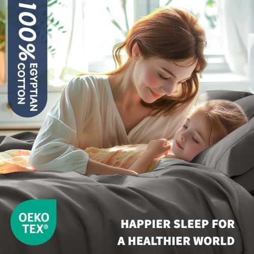 Shilucheng 100% Egyptian Cotton King Size Sheets Set (Dark Grey, King)