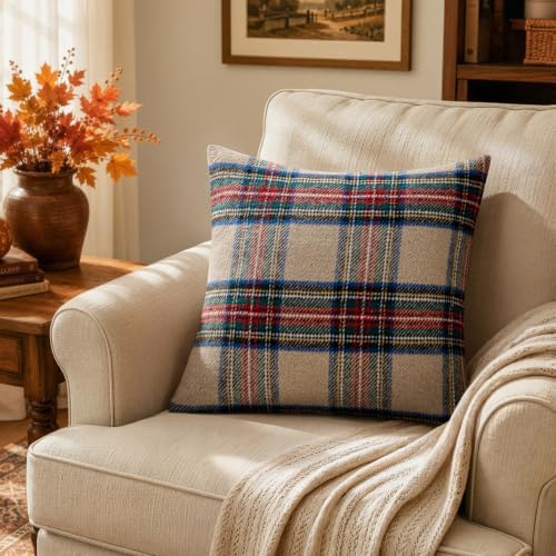 MIULEE Fall Plaid Decorative Pillow Covers Set of 2 18x18 Khaki