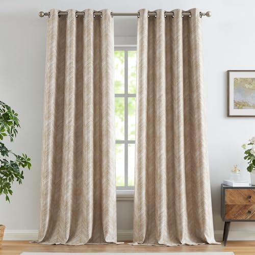 jinchan Taupe Printed Curtains Modern Jacquard Curtains with