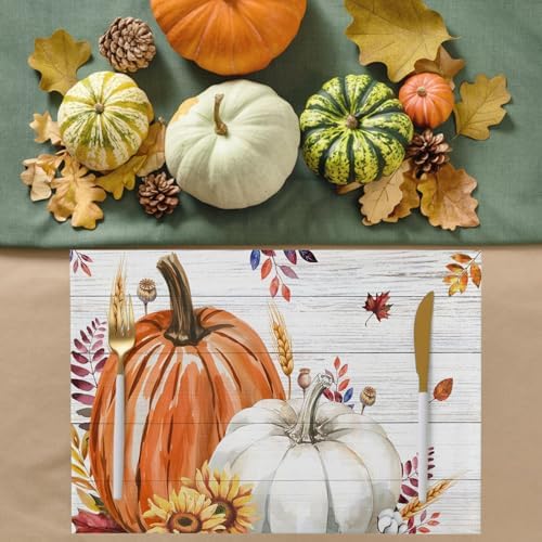 Fall Placemats Set of 8, Cotton Linen Fabric Place Mats, Thanksgiving